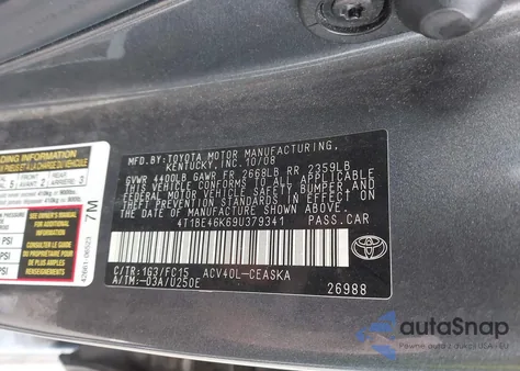 2009 Toyota Camry Se z USA, uszkodzony, nr VIN 4T1BE46K69U379341